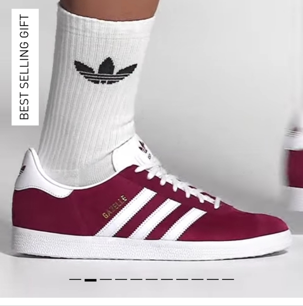 Adidas Gazelle Shoes Collegiate Burgundy / Cloud White / Gold Metallic 9